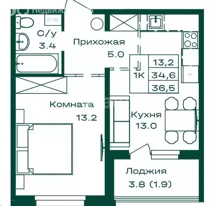 1-комнатная квартира: Майма, Алтайская улица, 2к2 (36.4 м) - Фото 0