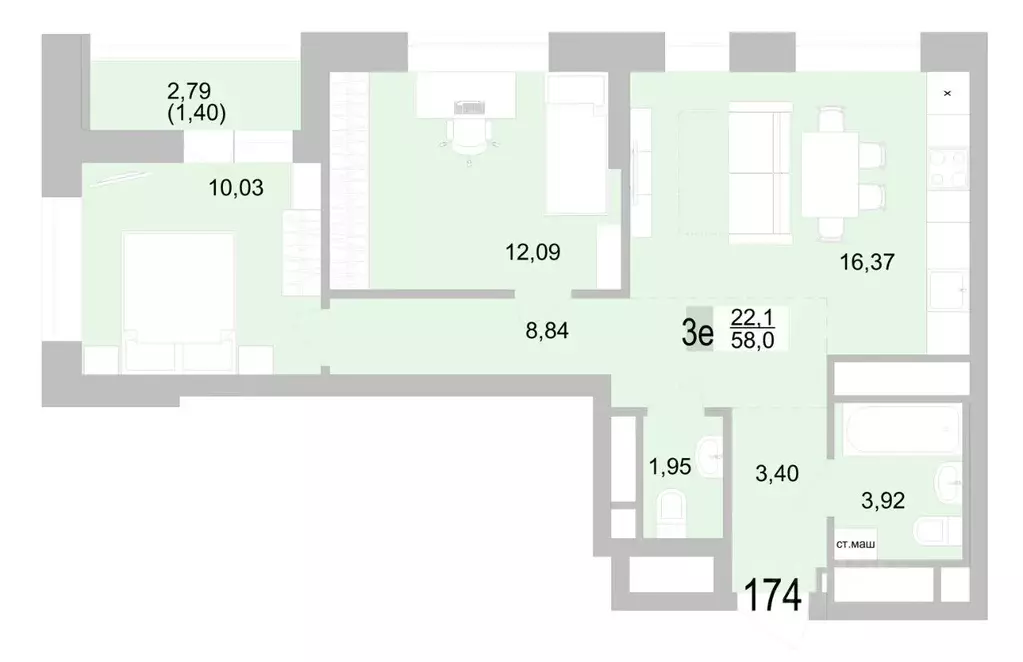 2-к кв. Свердловская область, Екатеринбург ул. Черкасская, 5к1 (59.4 ... - Фото 1