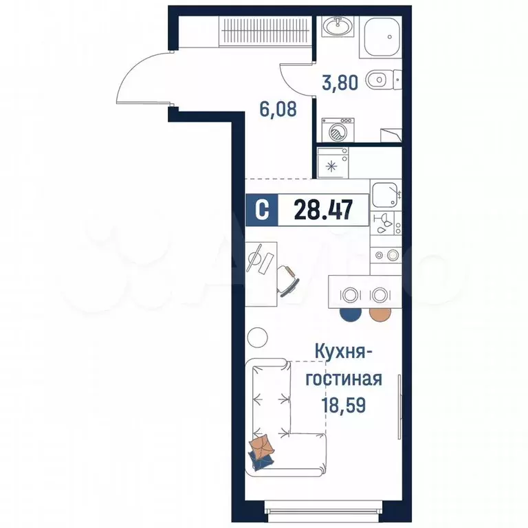Квартира-студия, 28,5 м, 2/18 эт. - Фото 0