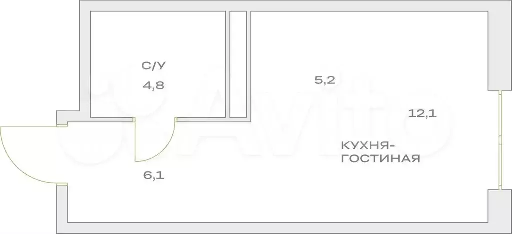 Квартира-студия, 28,2 м, 14/23 эт. - Фото 1