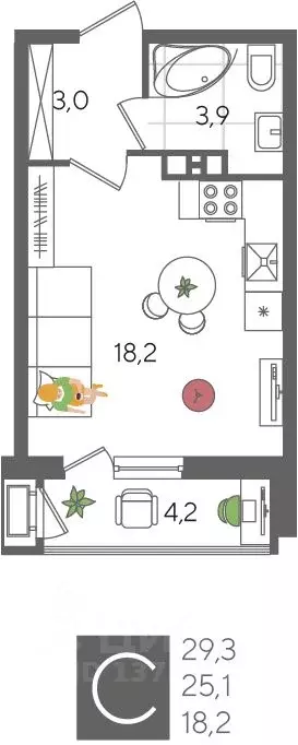 Студия Краснодарский край, Краснодар Новороссийская ул., 102/8к5 (29.3 ... - Фото 1