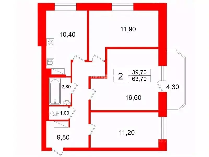 3-к кв. Санкт-Петербург ул. Доблести, 14к2 (63.7 м) - Фото 1