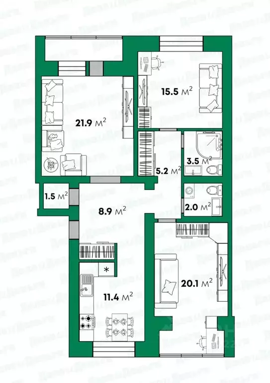 3-к кв. Кировская область, Киров ул. Защитников Отечества, 83 (90.0 м) - Фото 2