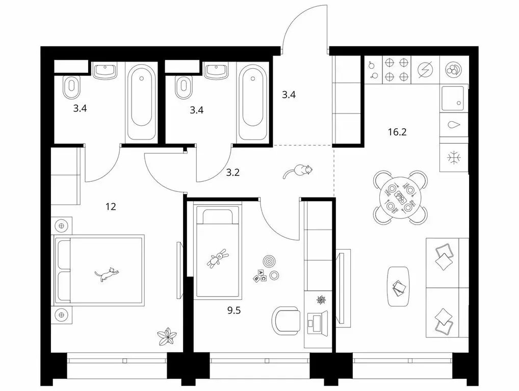 2-комнатная квартира: Москва, СЗАО, район Строгино (51.1 м) - Фото 1