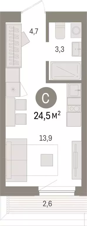 Квартира-студия: Тюмень, Мысовская улица, 26к1 (24.51 м) - Фото 1