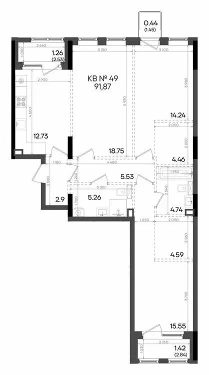 3-комнатная квартира: Казань, улица Аделя Кутуя, 181Ж (91.87 м) - Фото 0