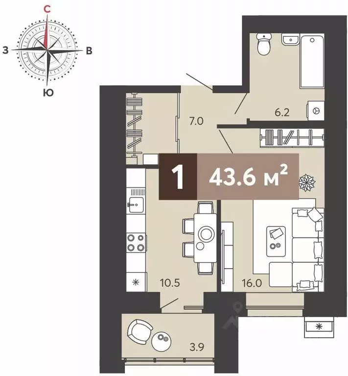 1-к кв. Пензенская область, Пенза ул. Щербакова, 71 (43.6 м) - Фото 0