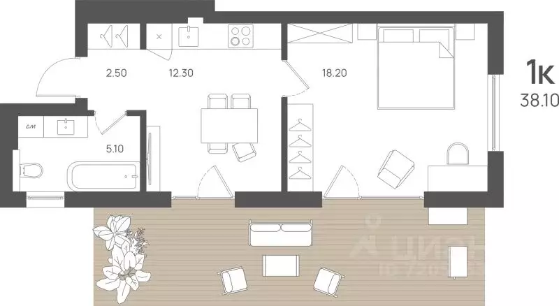 1-к кв. Калининградская область, Янтарный пгт ул. Лесная (38.1 м) - Фото 1