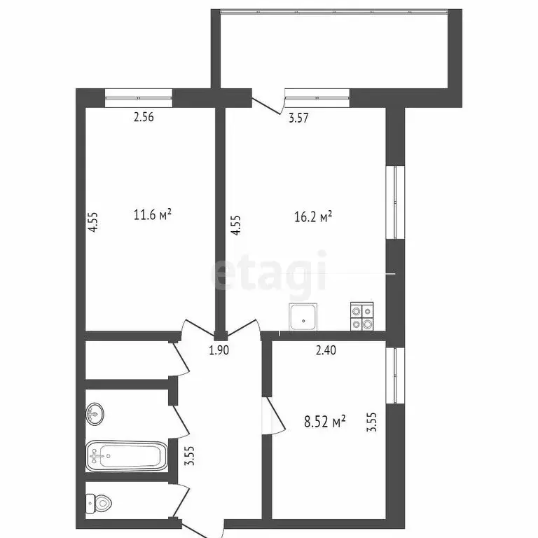 2-комнатная квартира: Тюмень, Широтная улица, 106Б (45.9 м) - Фото 0