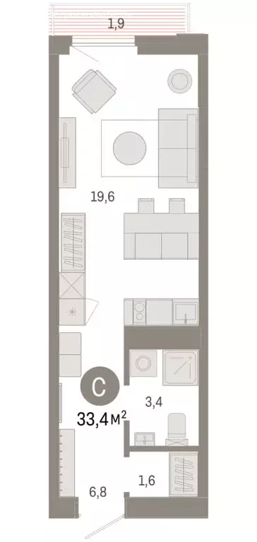 Квартира-студия: Тюмень, улица Павла Фитина, 7 (33.38 м) - Фото 2