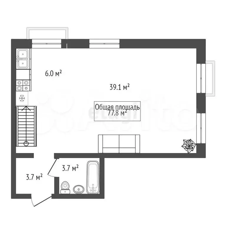 3-к. квартира, 77,8 м, 4/4 эт. - Фото 1