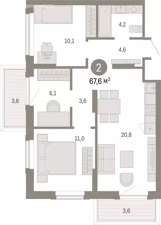 3-комнатная квартира: Омск, Кировский округ (67.63 м) - Фото 1