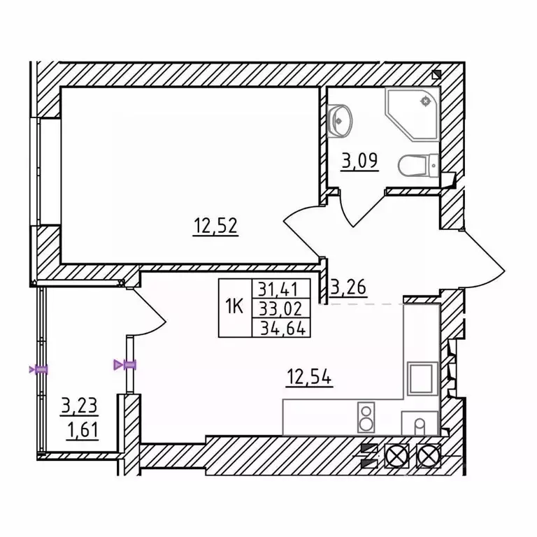 1-к кв. Калининградская область, Зеленоградск  (34.64 м) - Фото 1