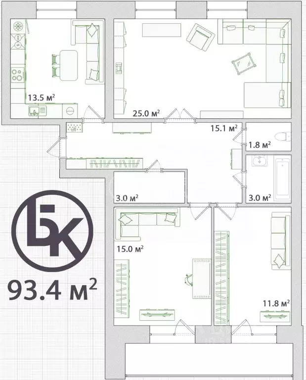 3-к кв. Новосибирская область, Новосибирск Ельцовская ул., 2/1 (93.4 ... - Фото 1