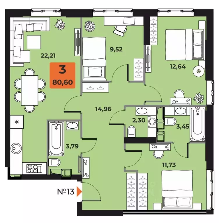 3-к кв. Самарская область, Самара просп. Карла Маркса, 231 (79.4 м) - Фото 1