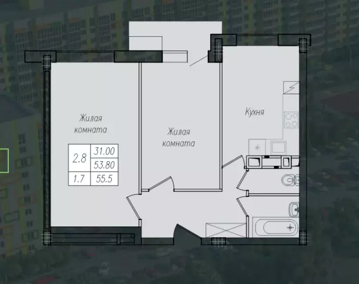 Продаётся 2-к квартира, 55.5 м - Фото 1