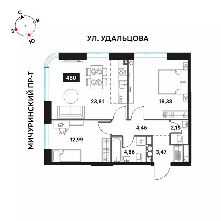 3-к кв. Москва Инноватор жилой комплекс, кБ (70.68 м) - Фото 0