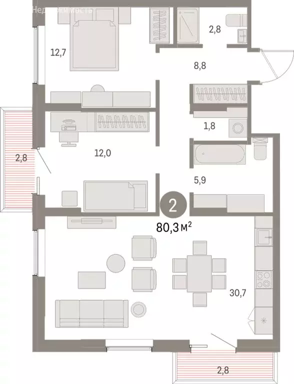 2-комнатная квартира: Курган, жилой район Центральный, ЖК Дом Кино ... - Фото 1