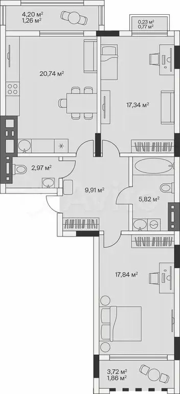 2-к. квартира, 78 м, 4/7 эт. - Фото 1