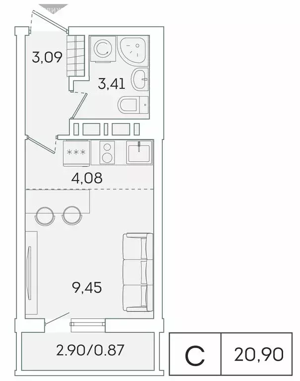 Квартира-студия: Мурино, Графская улица, 6к4 (19.9 м) - Фото 0