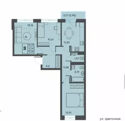 3-комнатная квартира: Тверь, 2-я улица Красина, 64 (71.74 м) - Фото 0