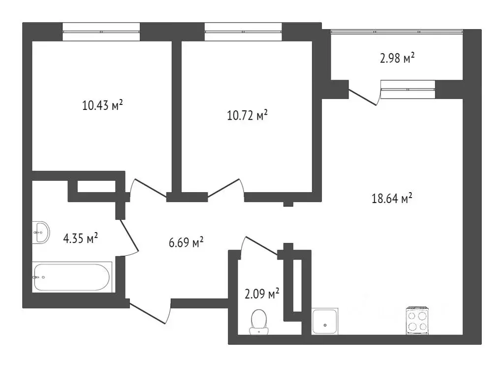 2-к кв. Тюменская область, Тюмень ул. Фармана Салманова, 26к2 (52.5 м) - Фото 1