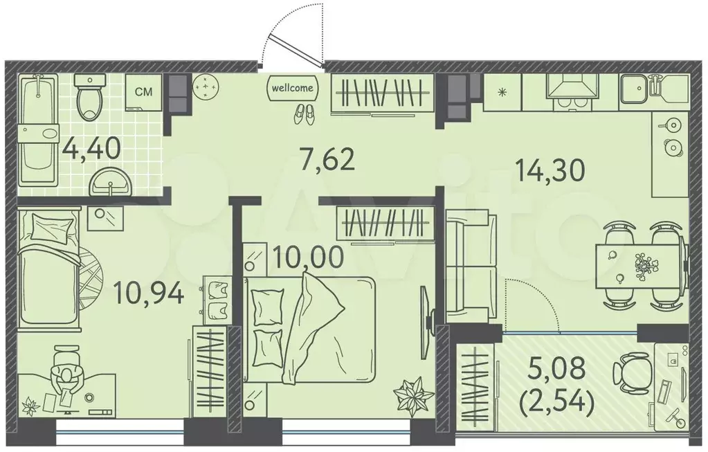 2-к. квартира, 49,8 м, 7/9 эт. - Фото 0