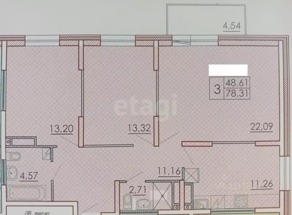 3-к кв. Татарстан, Казань ул. Сибгата Хакима, 52 (77.3 м) - Фото 1