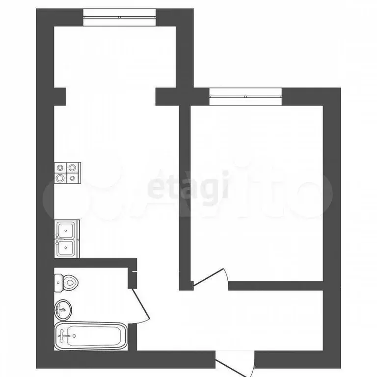 1-к. квартира, 35,6 м, 1/3 эт. - Фото 0