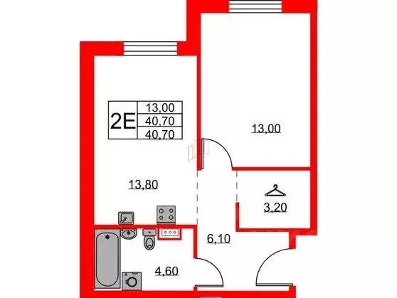 Квартира, 1 комната, 40.7 м - Фото 0