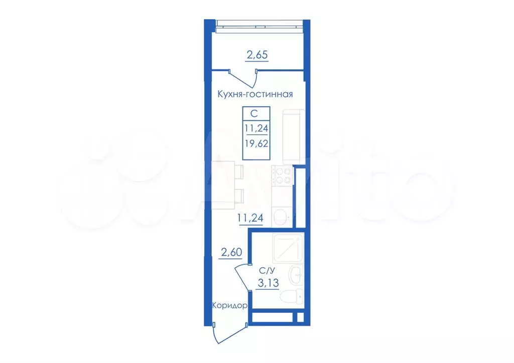 Квартира-студия, 19,6 м, 19/25 эт. - Фото 1