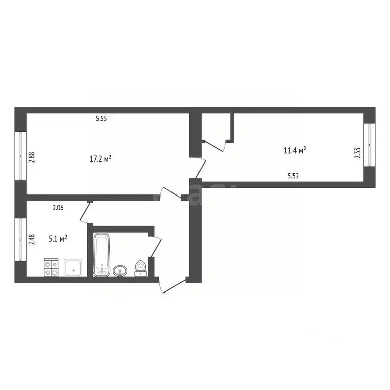 2-к кв. Тюменская область, Тюмень ул. Беляева, 17 (41.5 м) - Фото 2