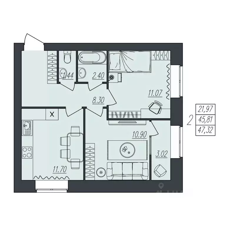 2-к кв. Волгоградская область, Волгоград ул. Атласова, 12 (47.32 м) - Фото 0