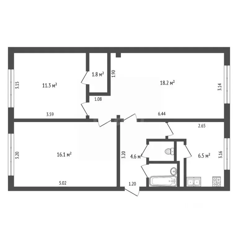 3-к кв. Московская область, Пушкино Московский просп., 32 (61.6 м) - Фото 2