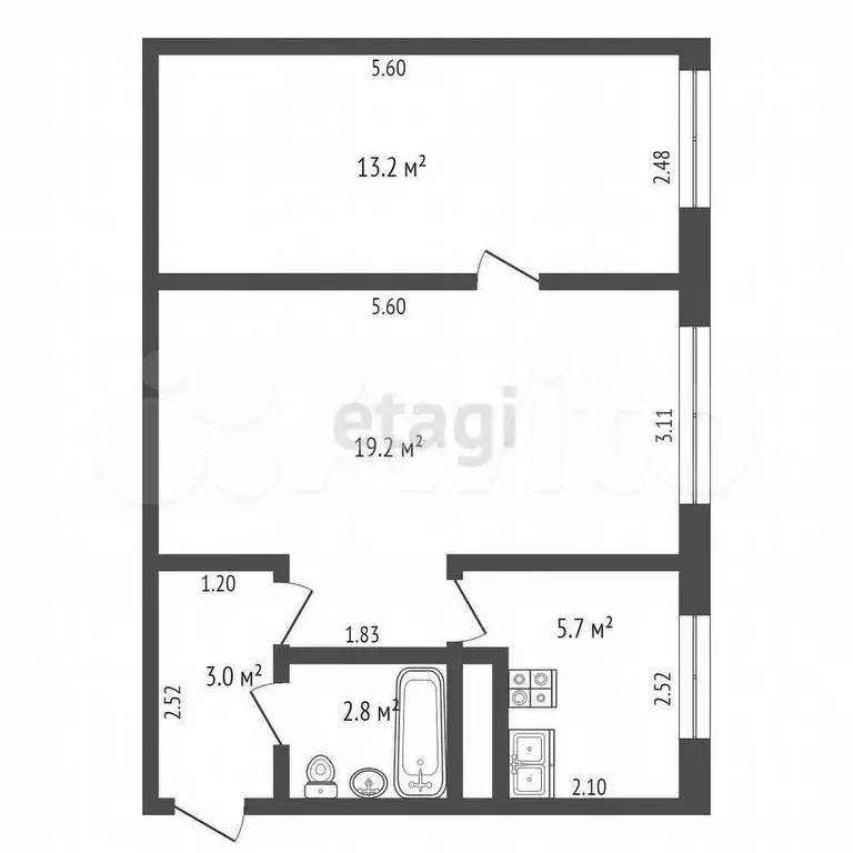 2-к. квартира, 42 м, 1/4 эт. - Фото 0