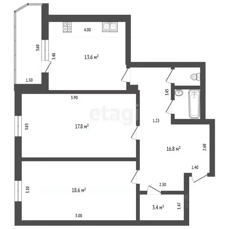 2-к кв. Омская область, Омск Осоавиахимовская ул., 2 (75.7 м) - Фото 1