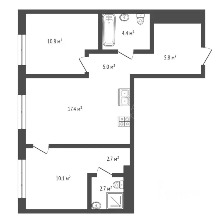 2-к кв. Тюменская область, Тюмень ул. Ветеранов Труда, 36к1 (58.9 м) - Фото 2