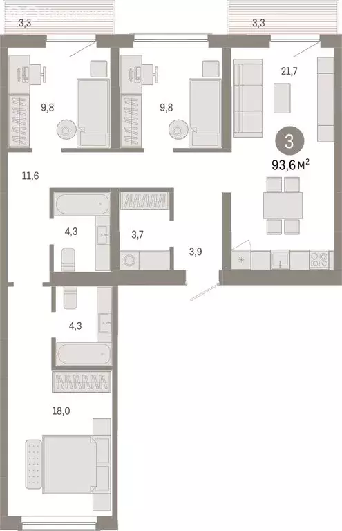 3-комнатная квартира: Новосибирск, Большевистская улица, с49 (93.82 м) - Фото 0