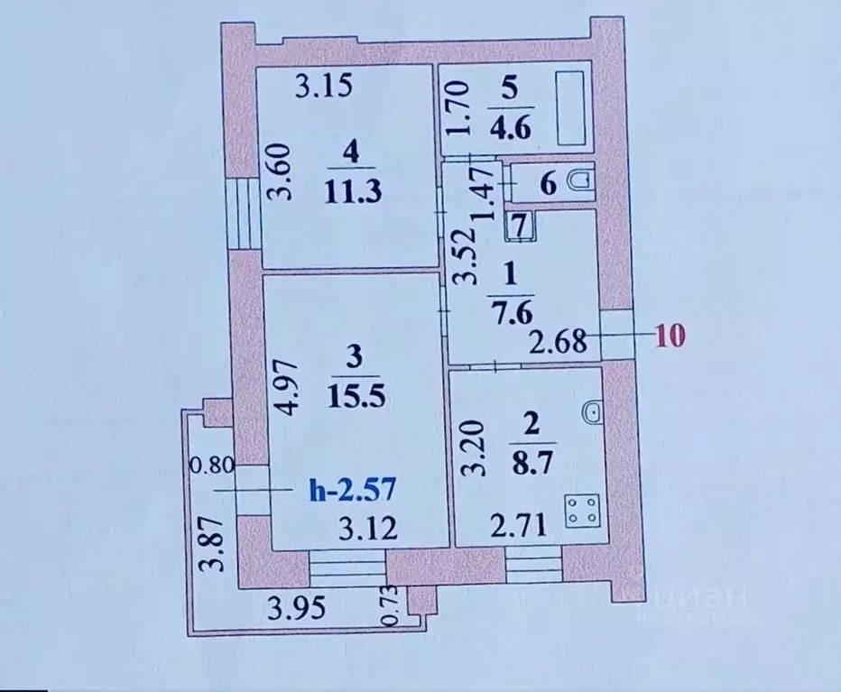 2-к кв. Липецкая область, Липецк ул. Я.А. Берзина, 9 (51.0 м) - Фото 1