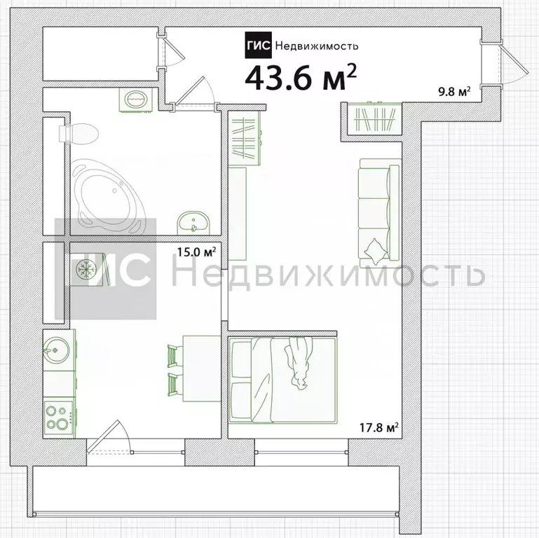 1-к кв. Новосибирская область, Новосибирск Нижегородская ул., 18 (43.6 ... - Фото 1