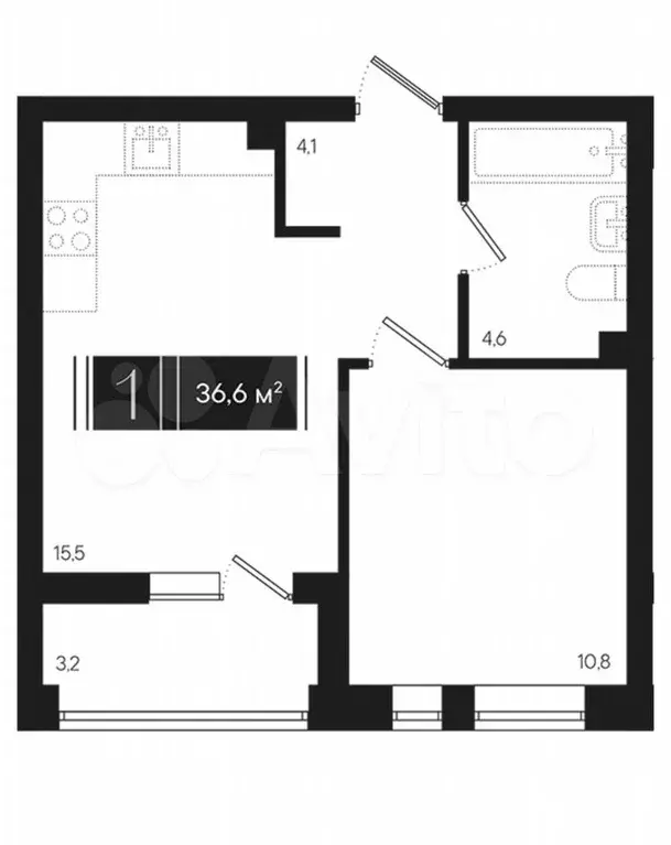 1-к. квартира, 36,6 м, 2/9 эт. - Фото 1