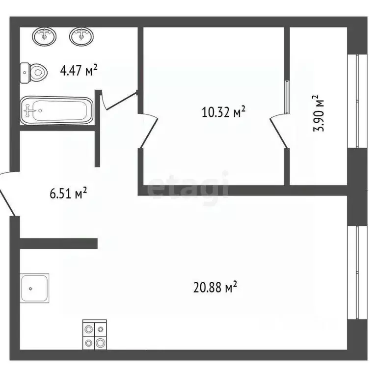 1-к кв. Тюменская область, Тюмень ул. Бориса Прудаева, 7с3 (46.8 м) - Фото 1