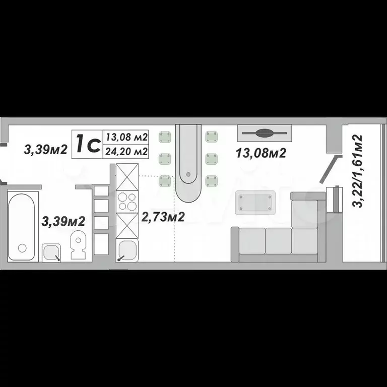 Квартира-студия, 24 м, 12/25 эт. - Фото 0