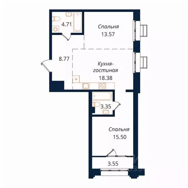2-к кв. Иркутская область, Иркутск Байкальская ул., 246Б (67.5 м) - Фото 1