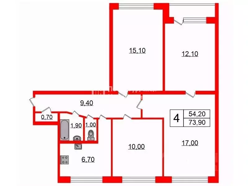 4-к кв. Санкт-Петербург ул. Вавиловых, 9К1 (73.9 м) - Фото 1