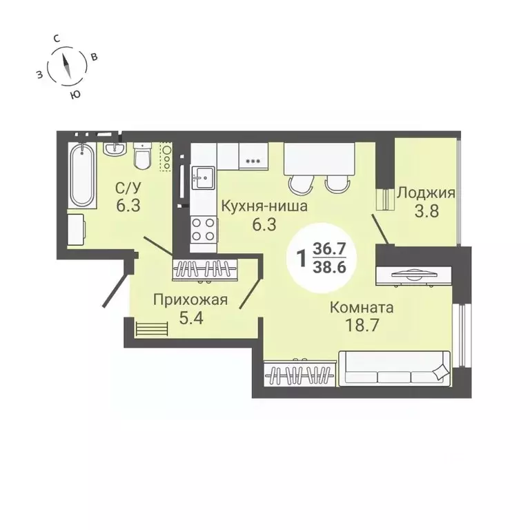 Студия Новосибирская область, Новосибирск ул. Петухова, 168с2 (38.6 м) - Фото 0