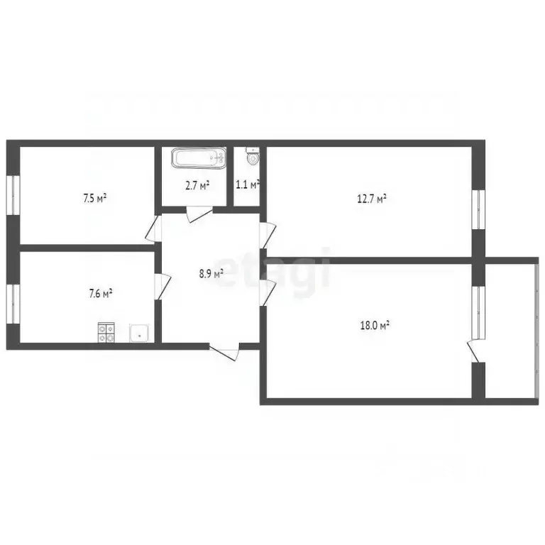 3-к кв. Кемеровская область, Киселевск ул. Фадеева, 6А (60.0 м) - Фото 1