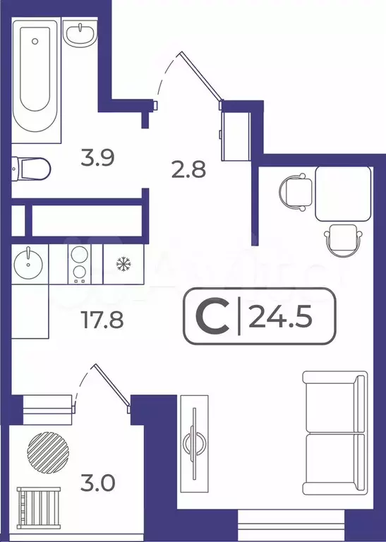 Квартира-студия, 24,6 м, 22/22 эт. - Фото 0