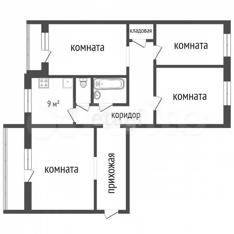 4-к. квартира, 77,7 м, 8/9 эт. - Фото 0