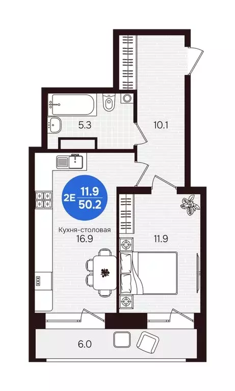 2-комнатная квартира: Новочебоксарск, улица 10-й Пятилетки, 5 (50.2 м) - Фото 2